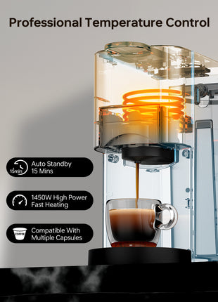 2-in-1 Coffee Maker, 20 Bar Espresso Machine Compatible for Capsules/Ground Coffee