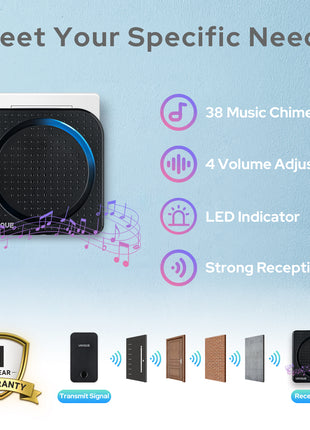 Battery-Free Wireless Doorbell with 38 Chimes